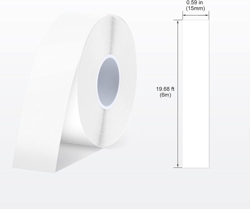 SUPVAN E10 & E11 Label Maker Tape, 6 Rolls 0.59in × 19.7ft (15mm × 6m) Genuine Continuous Laminated Thermal Label Tape Refill, Waterproof Oilproof Child-Safe Durable Auto Detect Labels, Black on White - Image 2